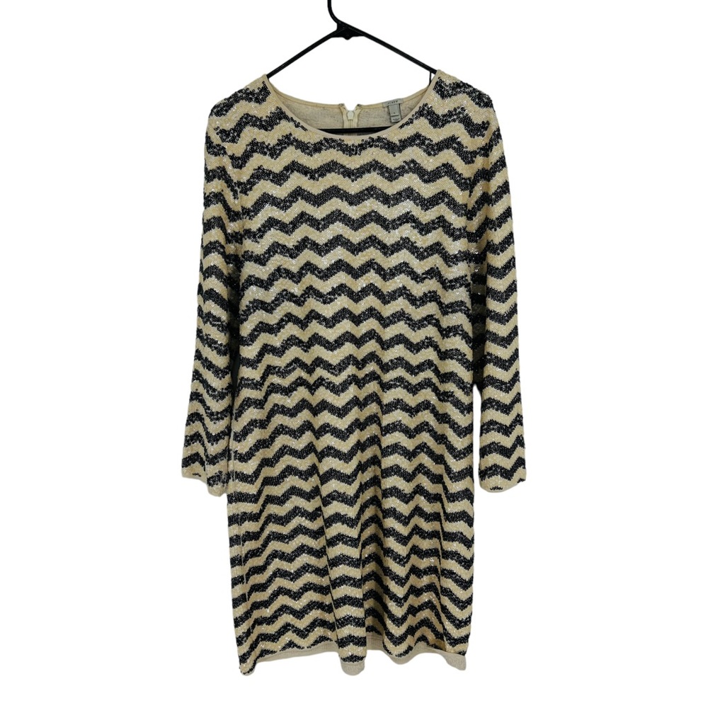 J. Crew Long Sleeve Sequin Chevron Shift Dress in Gold and Black - Picture 3 of 8